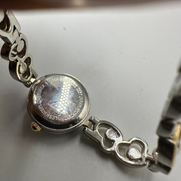 Heart Watch Women Silver Gold Two Tone  Rhinestone Band New Battery 7.5 Inch - Picture 7 of 14